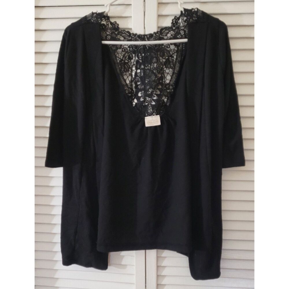 Pretty Good Women’s Black V-Neck Top Lace Back Detail Casual Dressy Blouse